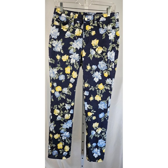 Charter Club Denim - Charter Club Floral Straight Leg Pants Navy Yellow Preppy Spring Summer Women 8